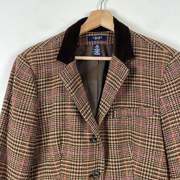 Chaps Wool Blend Womens 16 Riding Houndstooth Tweed 3 Pocket Button Down Blazer - Picture 3 of 9